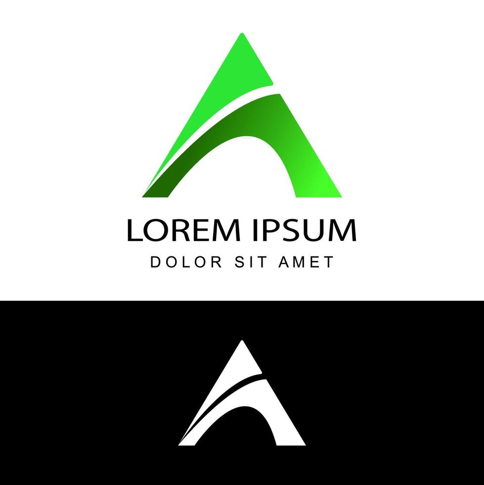 lettre initiale un logo moderne triangle vert, vecteur de conception de modèle de logo de montagne avec fond isolé