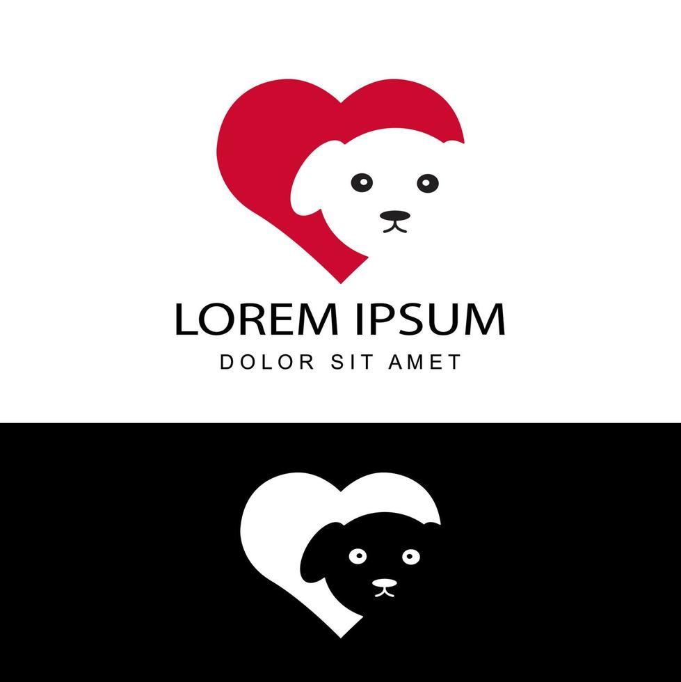 Amour de chien, animaux de compagnie, vecteur de conception de modèle de logo de soins sur fond blanc isolé