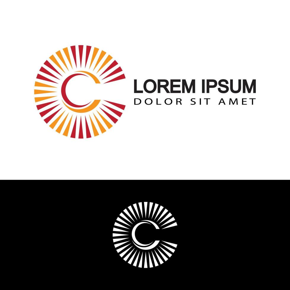 lettre moderne c, vecteur de conception de modèle de logo soleil isolé sur fond blanc