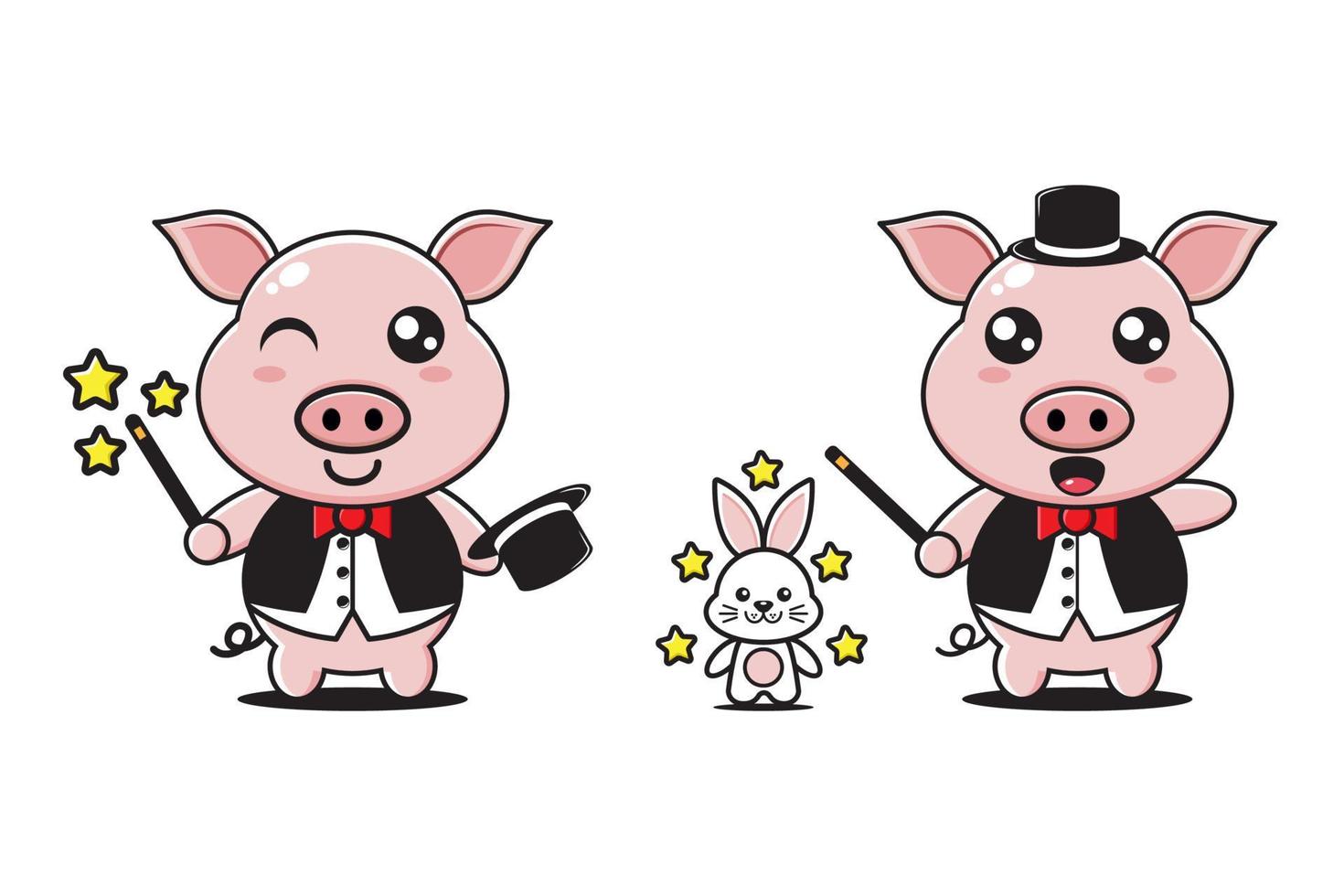 jeu de caractères mignons de magicien de cochon vecteur