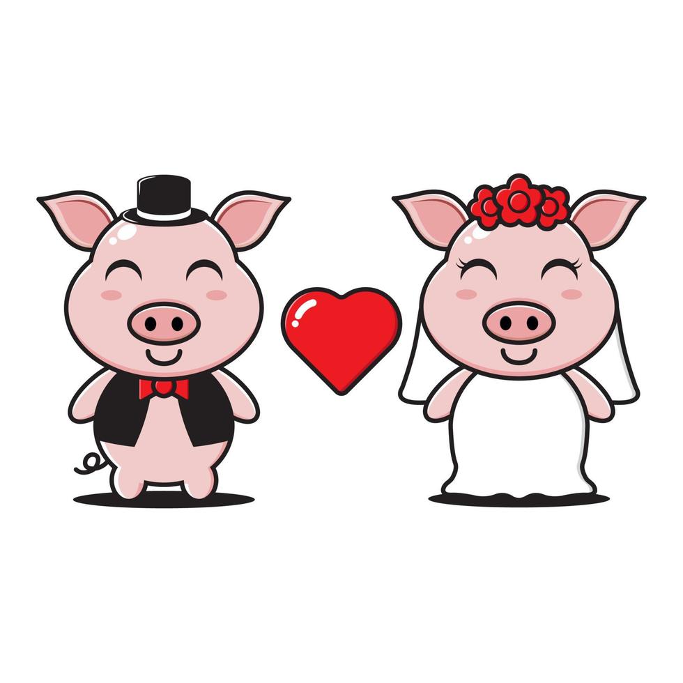 le personnage de l'illustration du couple de cochons mariés vecteur