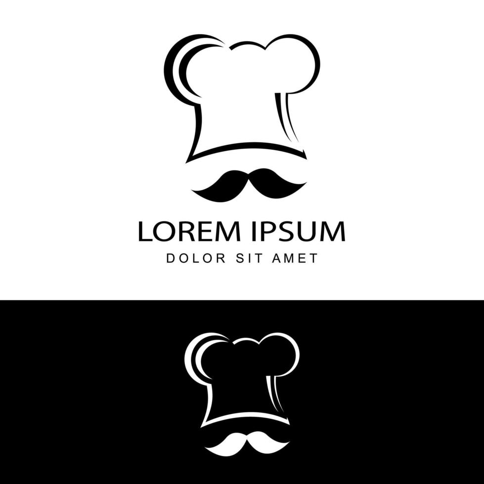 Toque de chef avec vecteur de conception de modèle de logo moustache en arrière-plan isolé