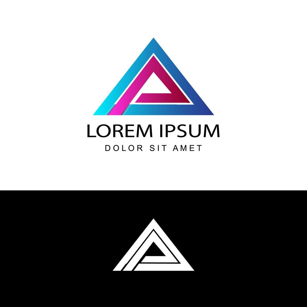lettre initiale un logo moderne triangle bleu et violet, vecteur de conception de modèle de logo de montagne avec fond isolé