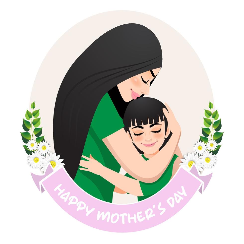célébration de la fête des mères. maman et sa fille s'embrassent dans une couronne de fleurs. illustration vectorielle vecteur