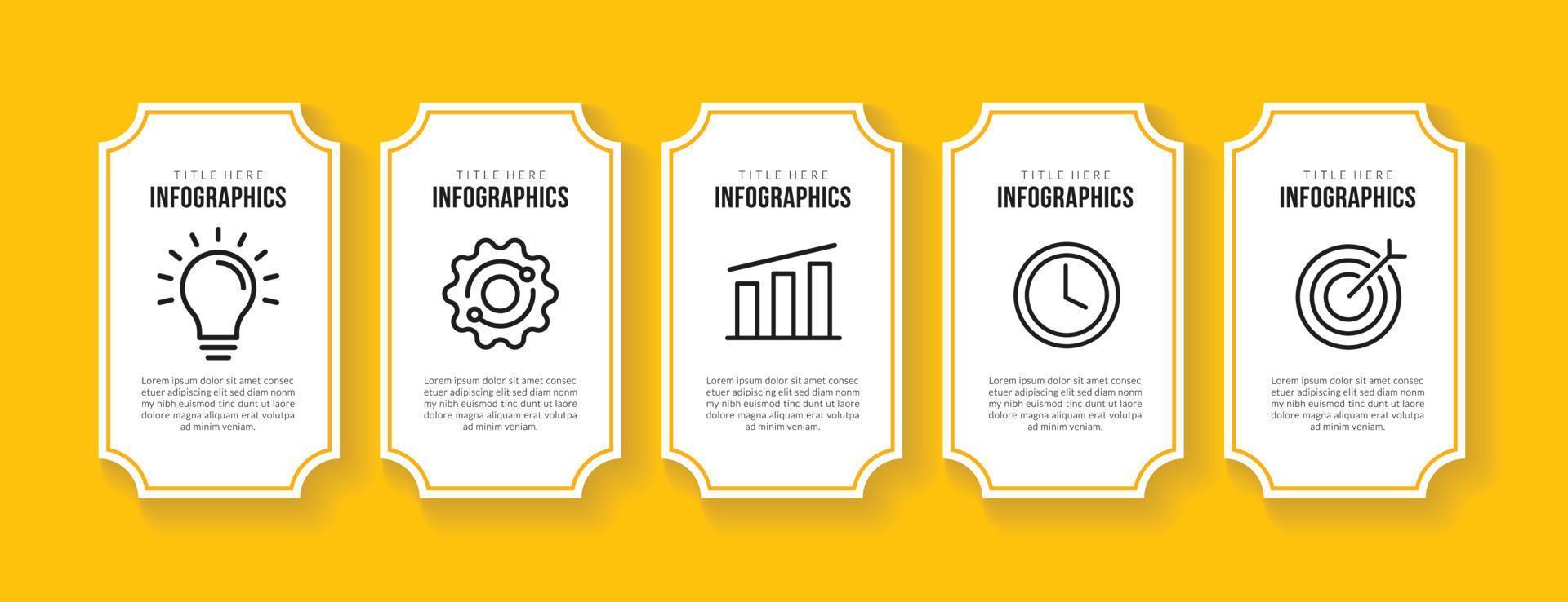 conception de modèle d'infographie de flux de travail d'impression avec 5 options, concept de visualisation des données de la chronologie de l'entreprise vecteur