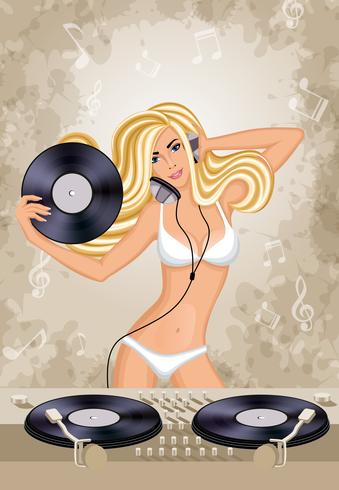 Affiche fille sexy discothèque DJ vecteur