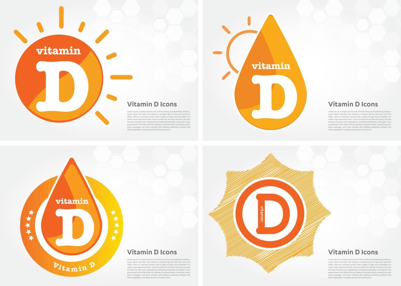 ensemble de collection de gouttes d'icônes de vitamine d, cholécalciférol. Goutte d'or goutte complexe de vitamines. médical pour l'illustration vectorielle de santé vecteur