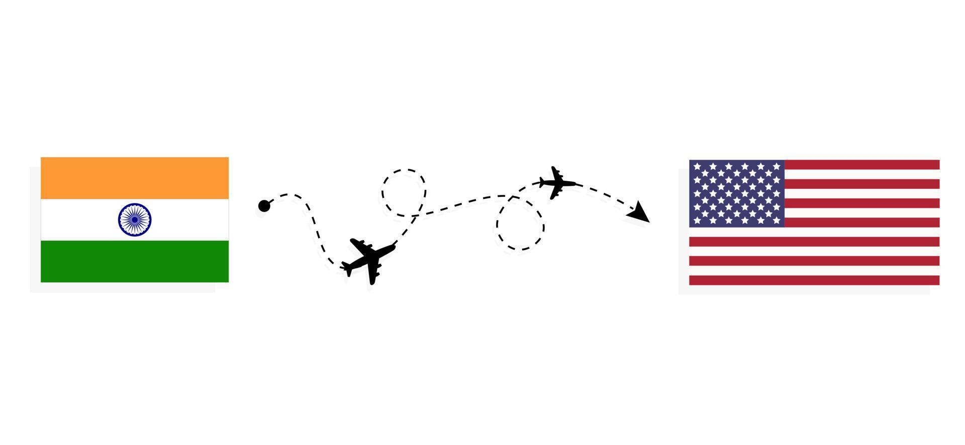 vol et voyage de l'inde aux états-unis par concept de voyage en avion de passagers vecteur