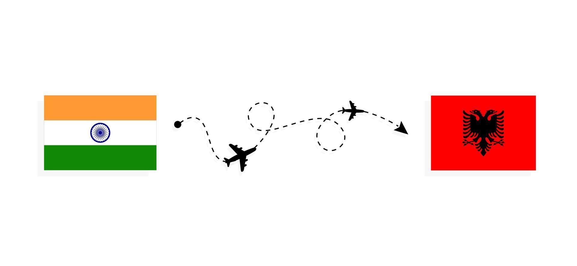 vol et voyage de l'inde à l'albanie par concept de voyage en avion de passagers vecteur