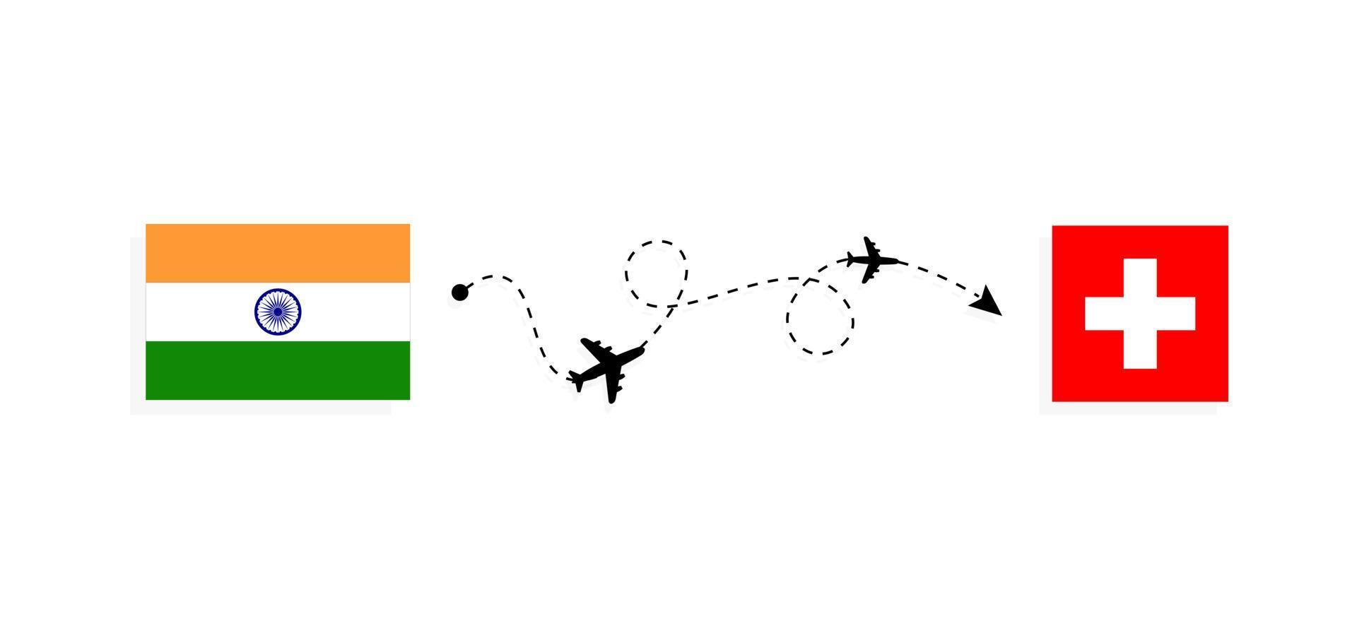 vol et voyage de l'inde à la suisse par concept de voyage en avion de passagers vecteur