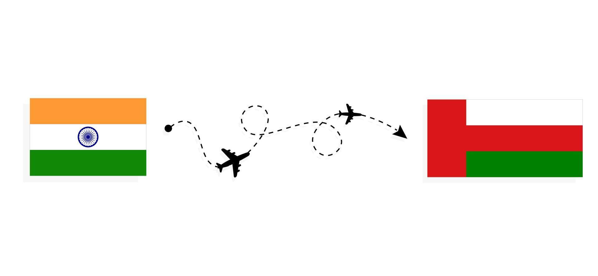 vol et voyage de l'inde à oman par concept de voyage en avion de passagers vecteur