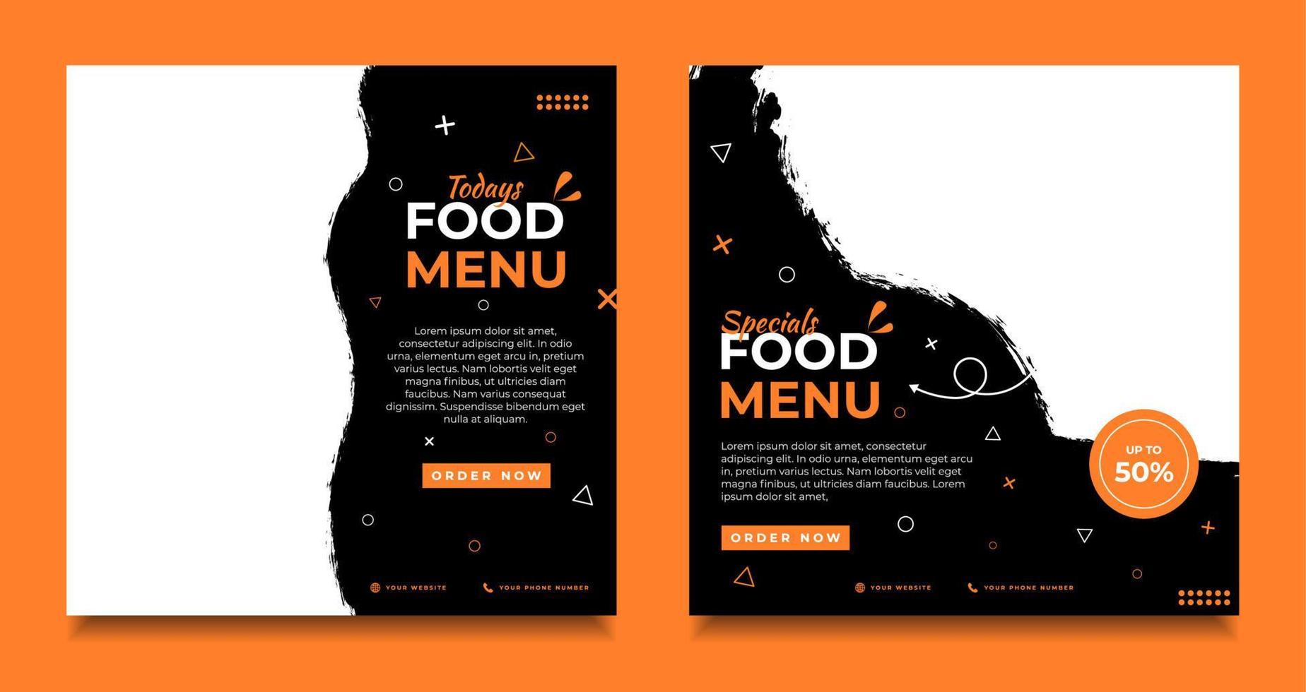 modèles de médias sociaux de menu alimentaire. modèles de flyers alimentaires, promo, menu alimentaire d'aujourd'hui. vecteur
