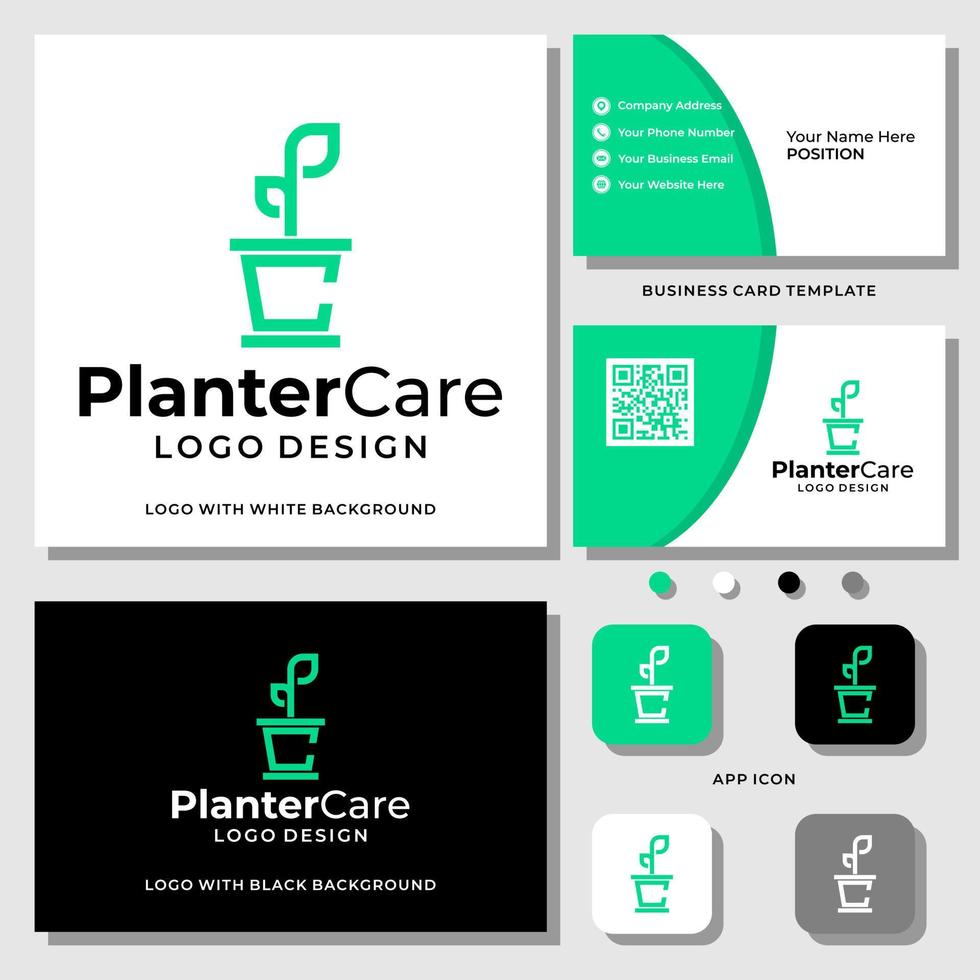 création de logo de planteur monogramme lettre pc avec modèle de carte de visite. vecteur