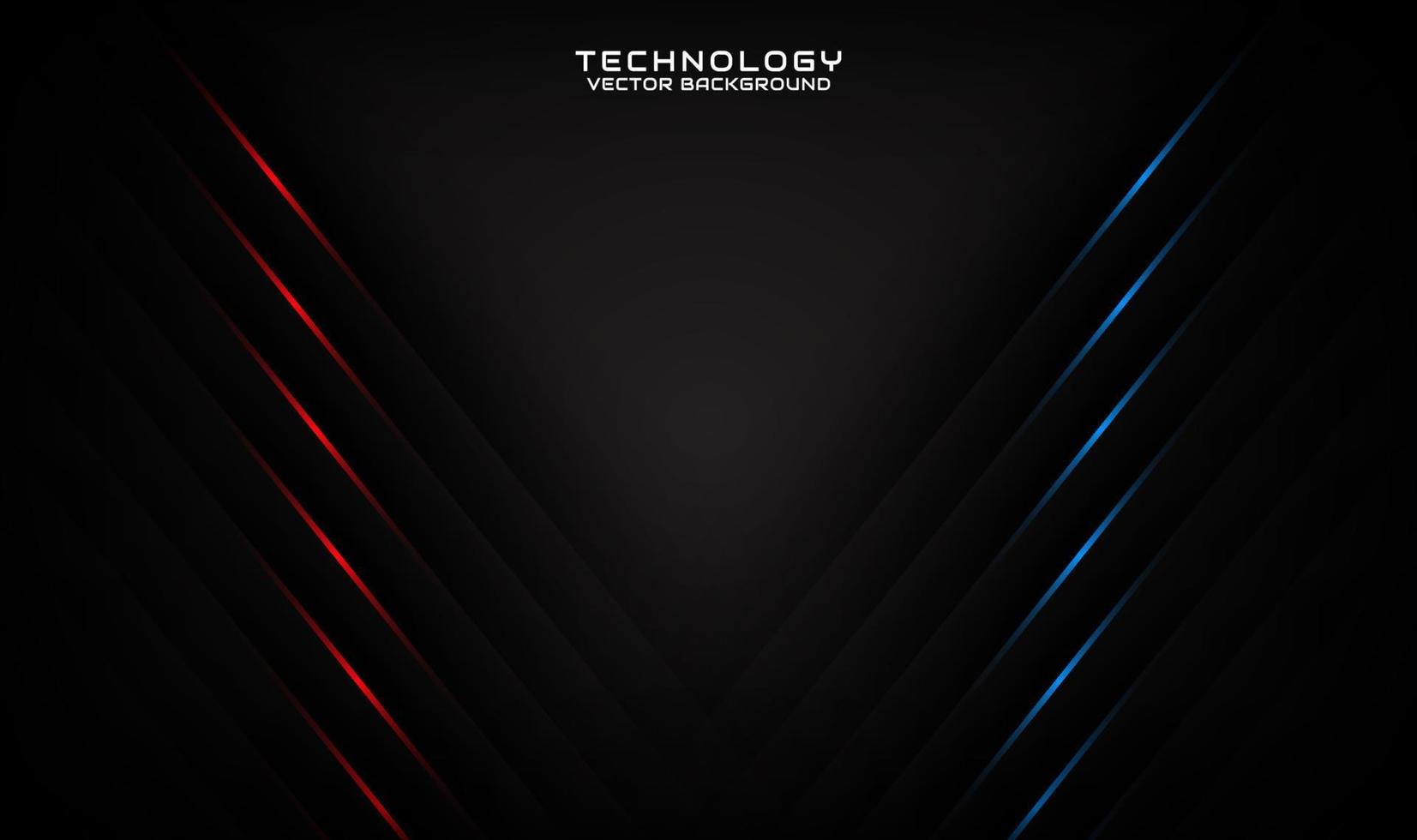 Fond abstrait de la technologie noire 3D, couche de chevauchement sur l'espace sombre avec une décoration à effet de rayures de lumière bleue rouge. style futur de l'élément de modèle moderne pour le dépliant, la couverture, la brochure ou la page de destination vecteur