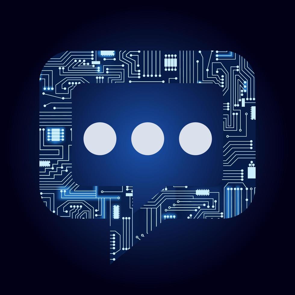 icône de ballon de chat avec circuit électronique. fond bleu et dégradé. vecteur