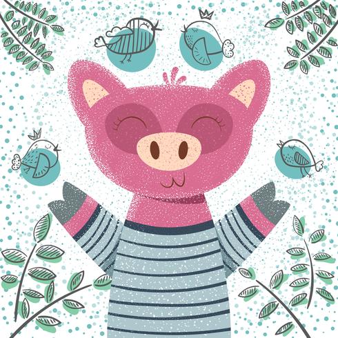 Cochon hiver mignon - illustration des enfants. vecteur