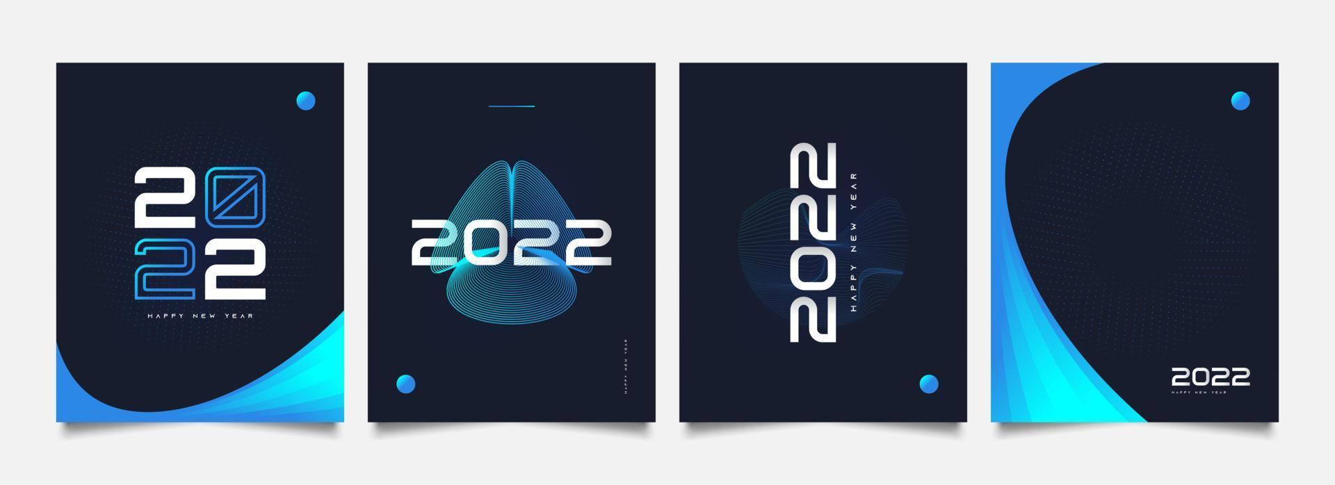 affiche de bonne année 2022 avec un style futuriste et coloré. Modèle de conception de numéro de texte 2022. modèle de conception de célébration du nouvel an pour flyer, affiche, brochure, carte, bannière ou carte postale vecteur