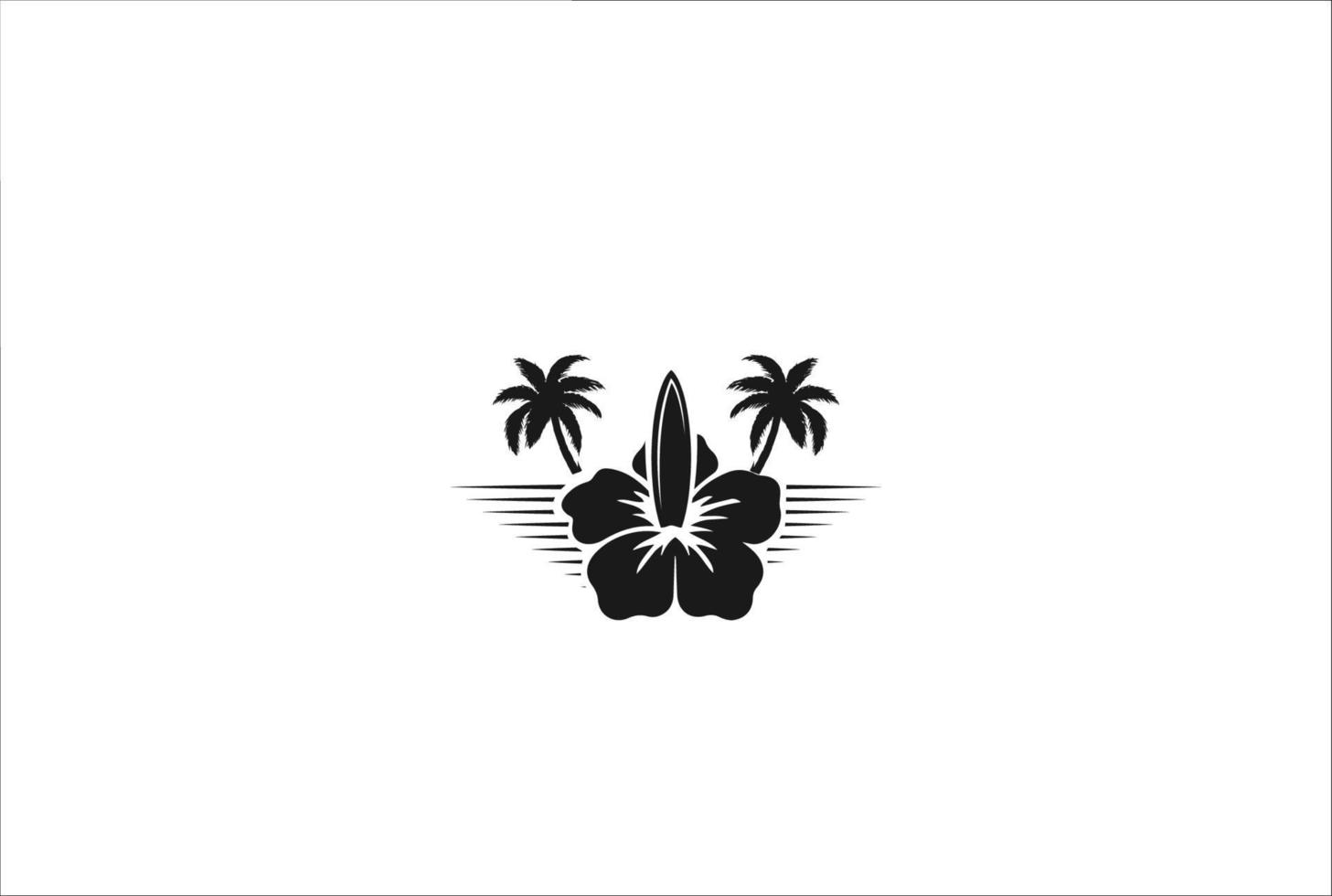 hipster retro vintage hawaii hawaiian hibiscus fleur avec planche de surf palmier logo design vecteur