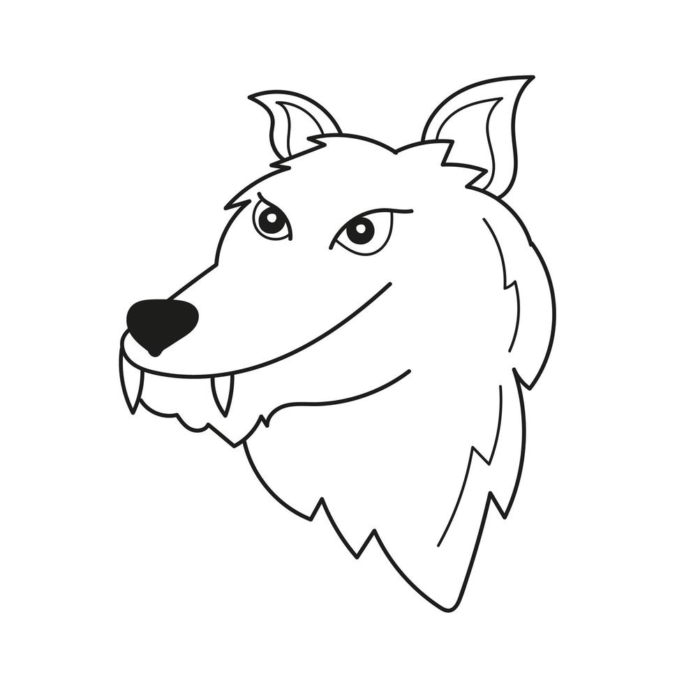 coloriage simple. tête de loup à colorier, livre de coloriage pour les enfants d'âge préscolaire vecteur