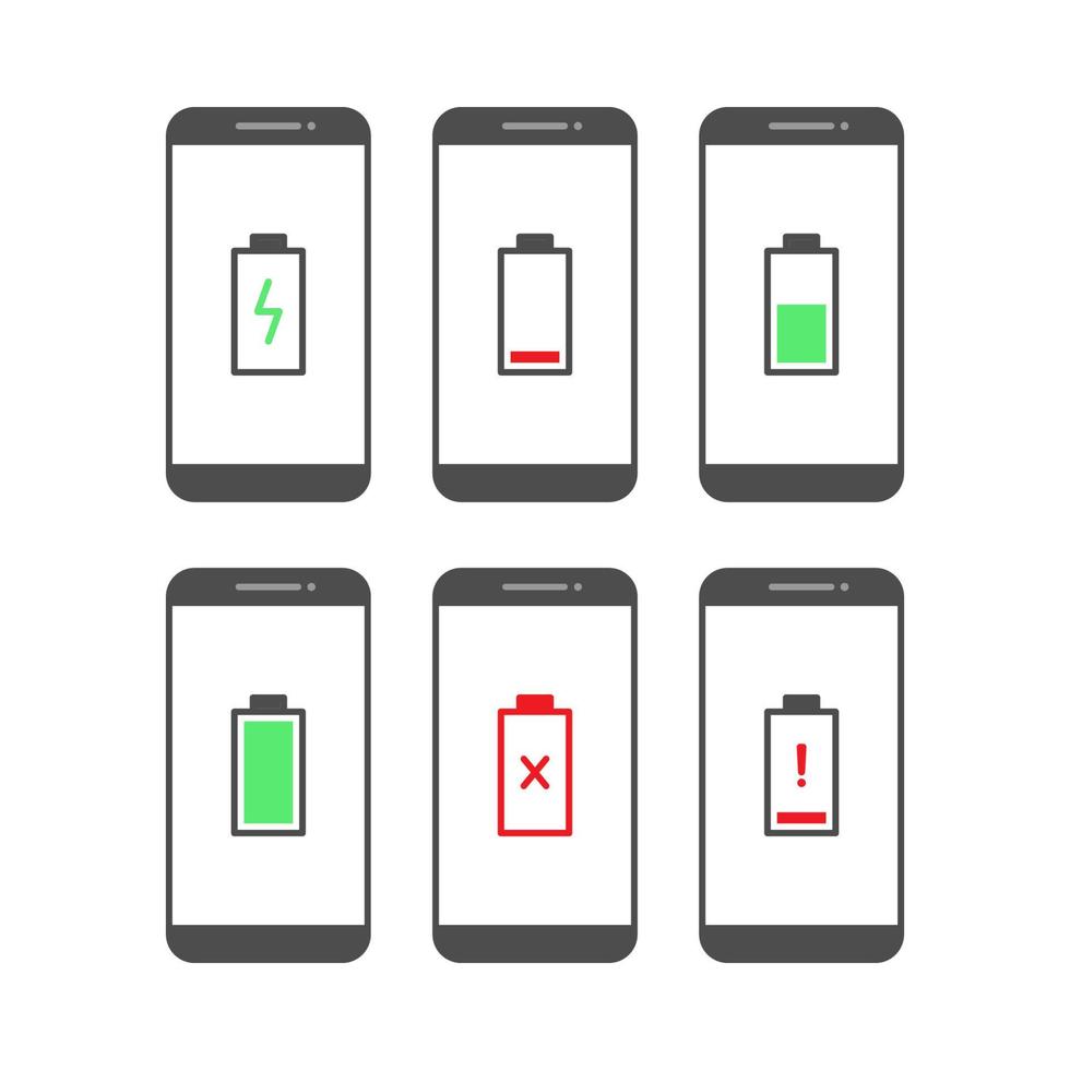 ensemble de conception de vecteur de notification de smartphone et de batterie sur fond blanc