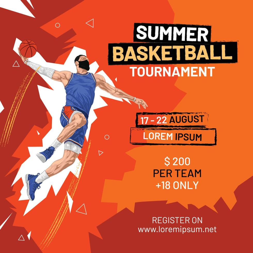 modèle de conception de flyer de tournoi d'été de basket-ball vecteur