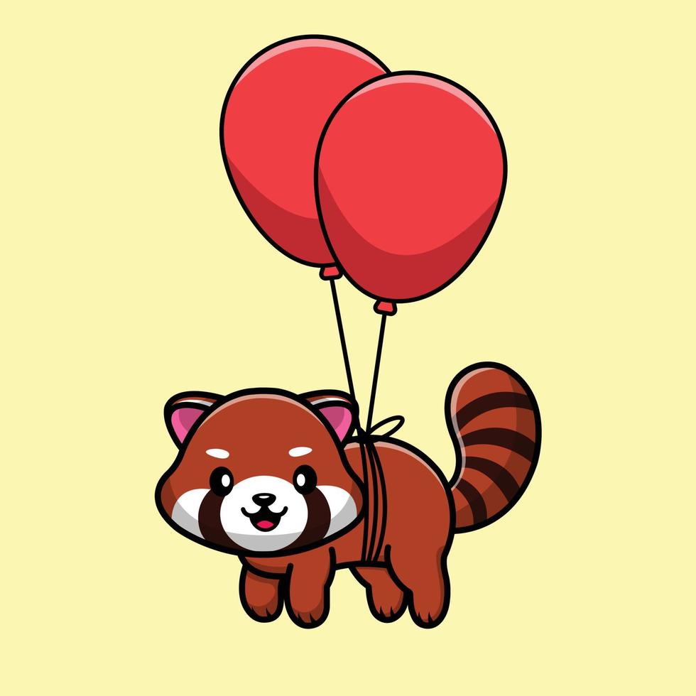 panda rouge mignon flottant avec illustration d'icône de vecteur de dessin animé de ballon.