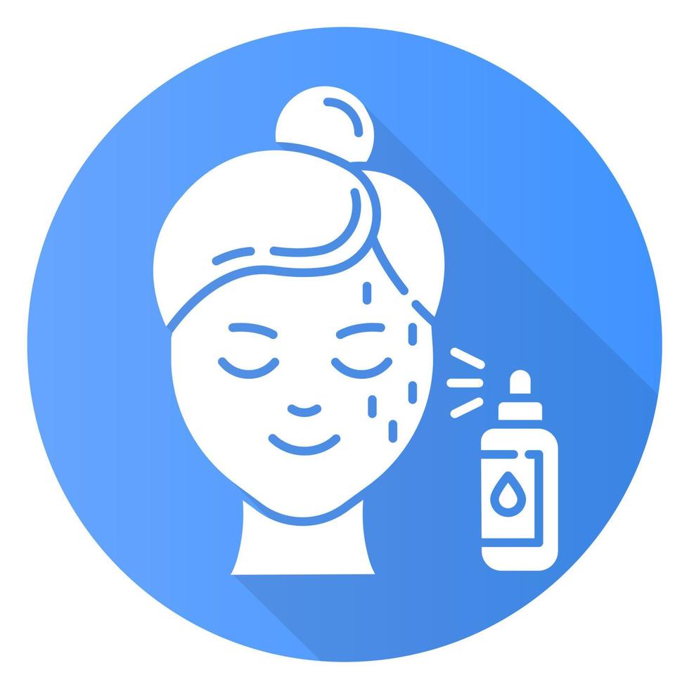 icône de glyphe de grandissime design plat bleu eau beauté. procédure de soins de la peau. soins de beauté du visage. vaporiser le produit pour le visage en bouteille pour un effet hydratant. illustration vectorielle vecteur