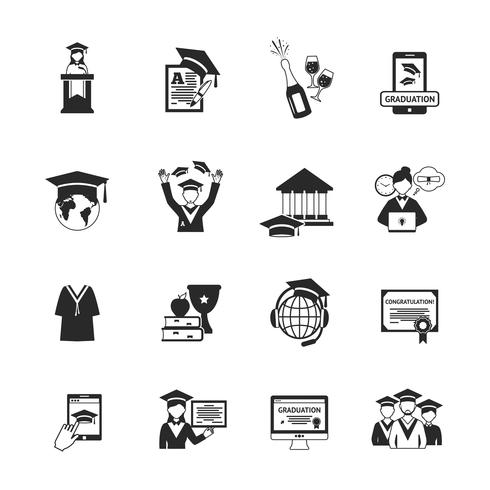 icônes de graduation noir vecteur
