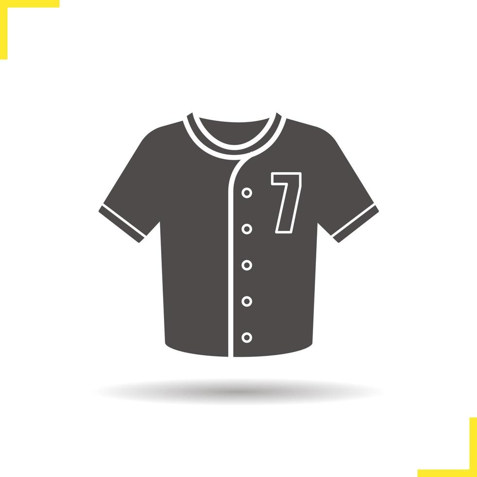 icône de t-shirt de baseball. espace négatif. symbole de silhouette d'ombre portée. chemise d'uniforme de joueur de softball. illustration vectorielle isolée vecteur