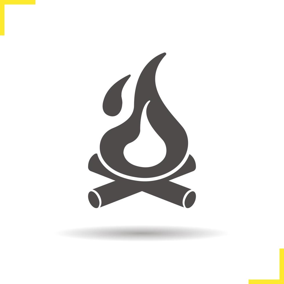 icône de feu de camp. symbole de silhouette d'ombre portée. feu de joie avec du bois de chauffage. illustration vectorielle isolée vecteur