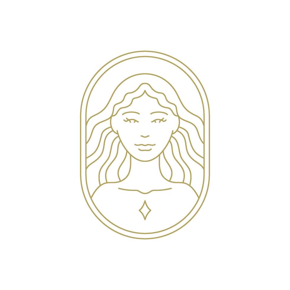 antique magnifique femme ésotérique mythologie déesse portrait ligne art déco ancien logo vecteur