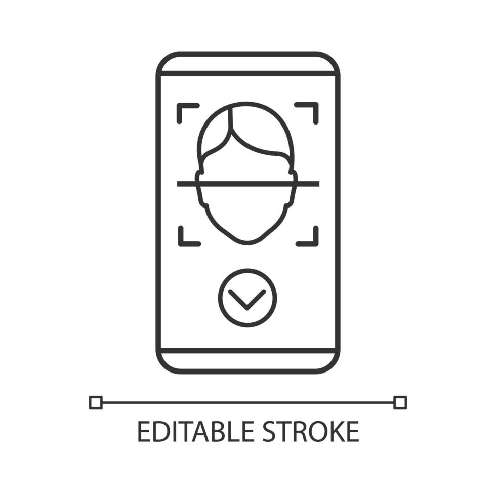 icône linéaire approuvée par scan du visage. illustration de la fine ligne de l'application mobile de protection contre le scan du visage. symbole de contour de reconnaissance faciale. accès autorisé. dessin de contour isolé de vecteur. trait modifiable vecteur