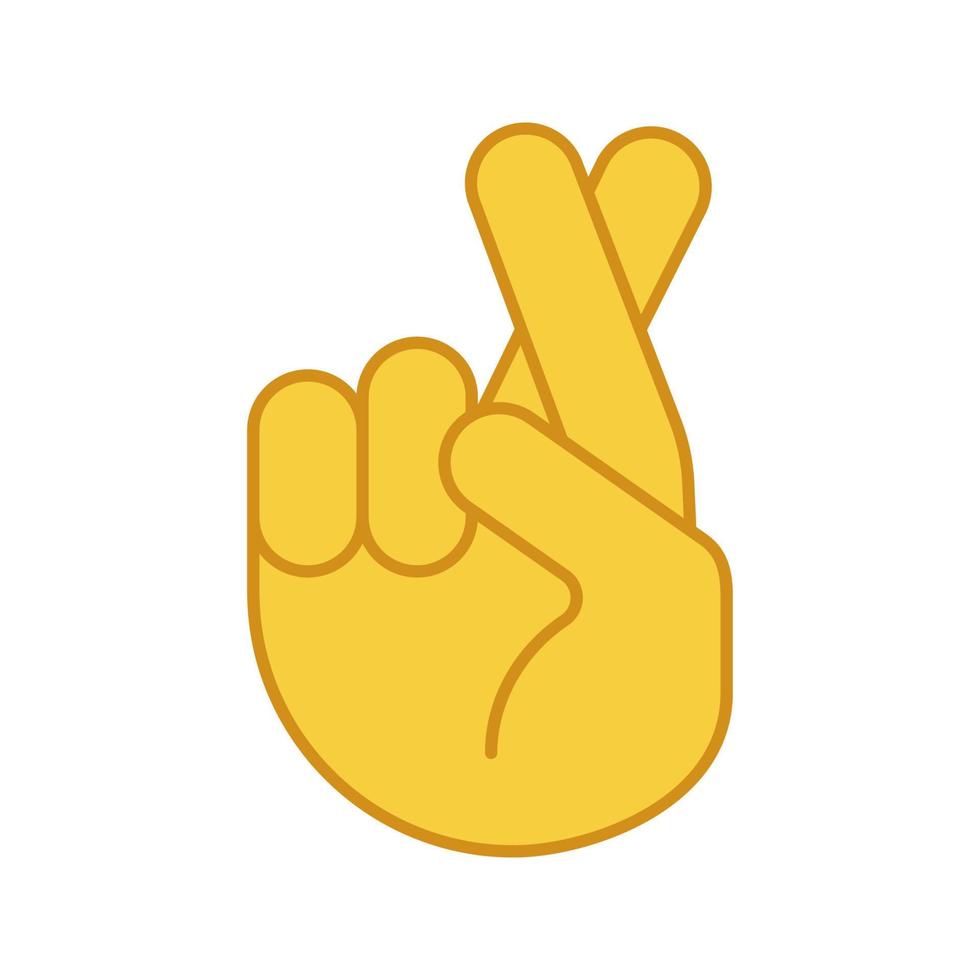 les doigts croisés icône de couleur emoji. chance, mensonge, geste de la main de la superstition. main avec le majeur et l'index croisés. illustration vectorielle isolée vecteur