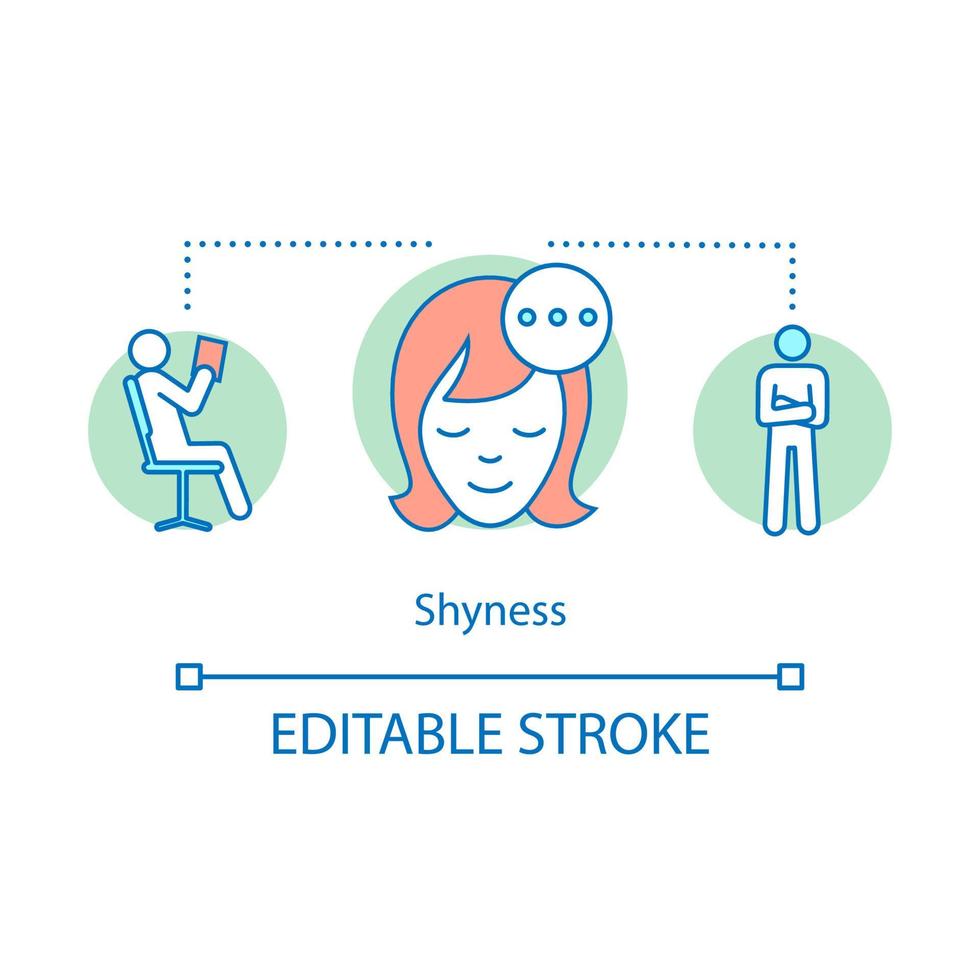 icône de concept de timidité. illustration de ligne mince idée timidité. femme solitaire. sensation gênante. personne calme. manque de confiance. retenue, introversion. dessin de contour isolé de vecteur. trait modifiable vecteur