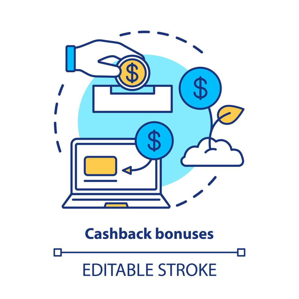 icône de concept de bonus cashback. illustration de ligne mince idée de service de remise en argent. fidélité du consommateur. récompense, programme d'avantages. remboursement d'argent. dessin de contour isolé de vecteur. trait modifiable vecteur