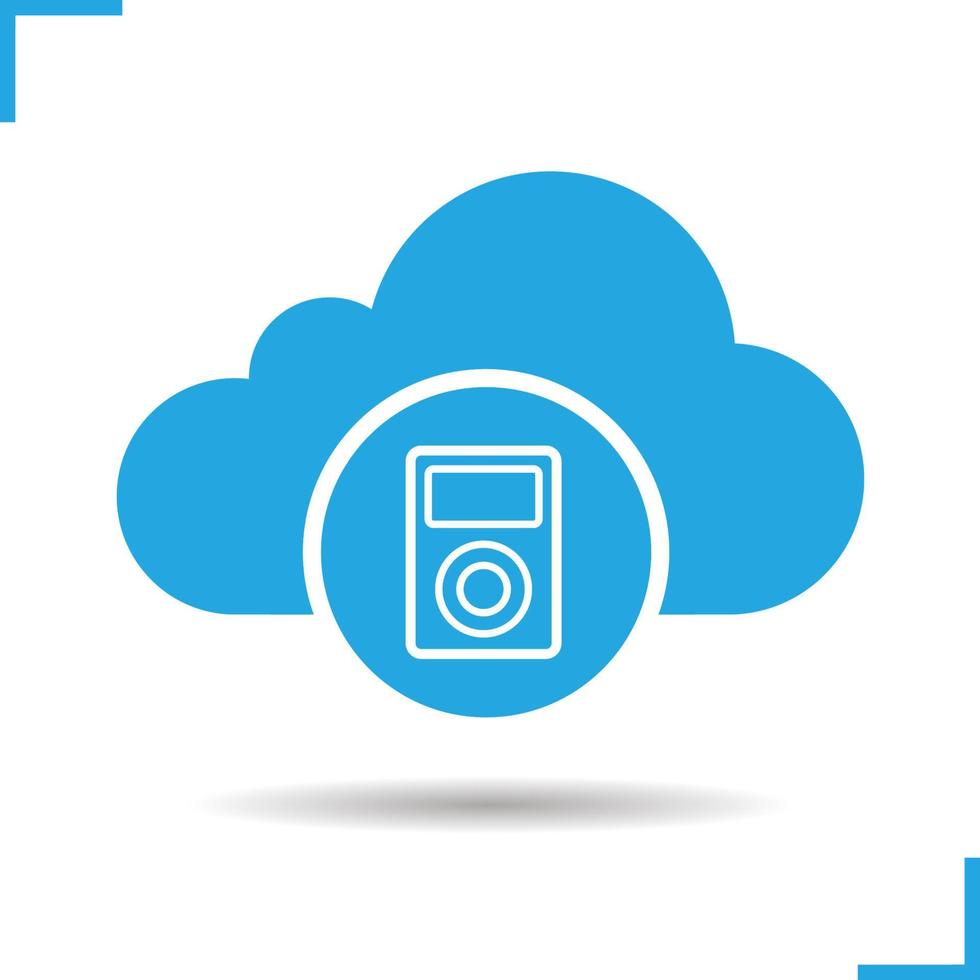 icône de musique de stockage en nuage. symbole de silhouette d'ombre portée. Cloud computing. espace négatif. illustration vectorielle isolée vecteur