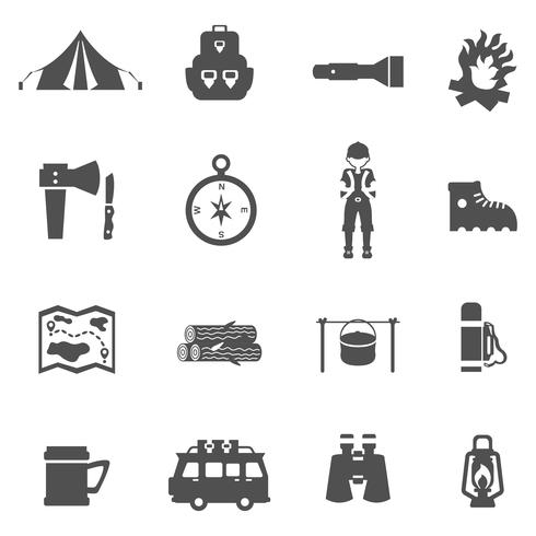 Camping Icons Noir vecteur