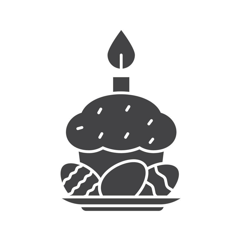 gâteau de pâques, oeufs et icône de glyphe de bougie. symbole de silhouette. espace négatif. illustration vectorielle isolée vecteur