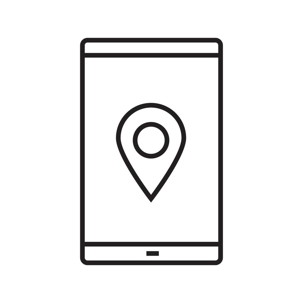 icône linéaire de localisation gps smartphone. illustration de la ligne mince. navigateur. téléphone intelligent avec symbole de contour de marque de géolocalisation. application de carte. dessin de contour isolé de vecteur