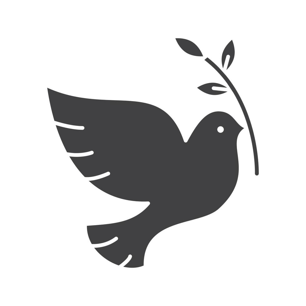 colombe avec l'icône de glyphe de branche d'olivier. symbole de silhouette de jour de paix. espace négatif. illustration vectorielle isolée vecteur