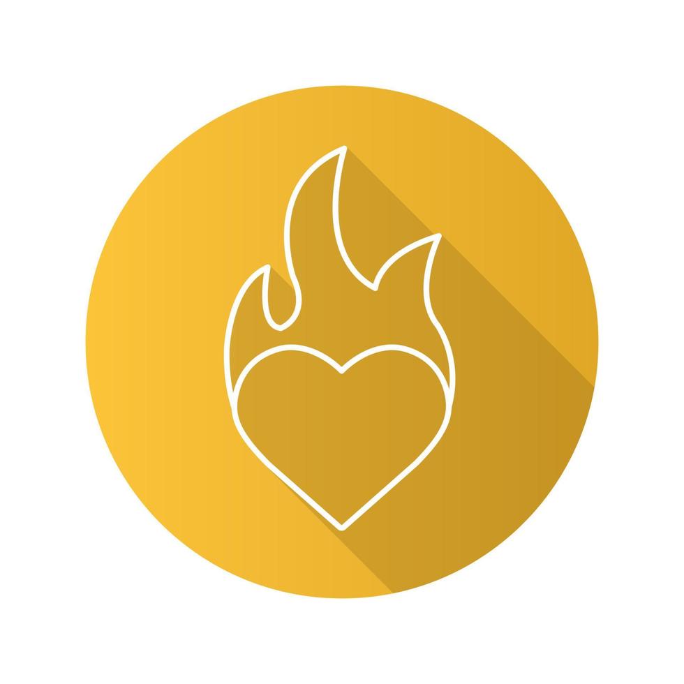 icône de coeur brûlant plat linéaire grandissime. la passion. cœur en feu. symbole de ligne de vecteur