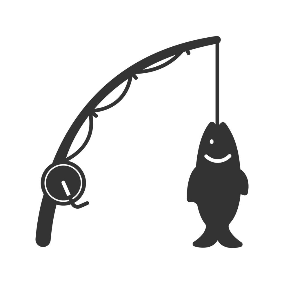 canne à pêche avec icône de glyphe de poisson. symbole de silhouette. espace négatif. illustration vectorielle isolée vecteur