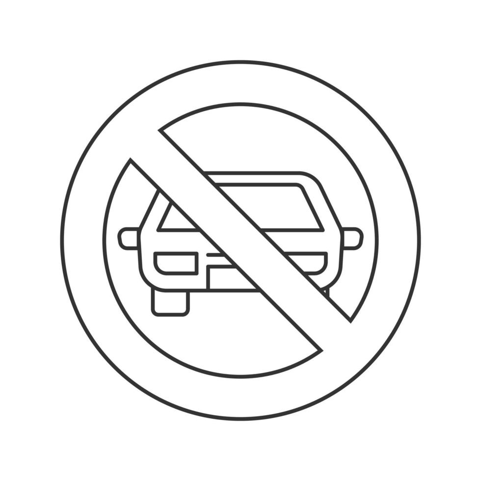 signe interdit avec icône linéaire de voiture. pas d'interdiction de stationnement. symbole de contour d'arrêt. illustration de la ligne mince. dessin de contour isolé de vecteur