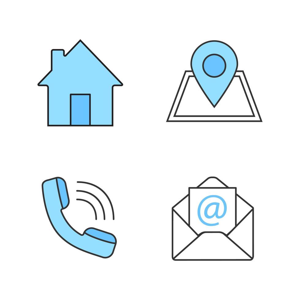 jeu d'icônes de couleur du centre d'information. page d'accueil, navigation gps, appel entrant, e-mail. illustrations vectorielles isolées vecteur