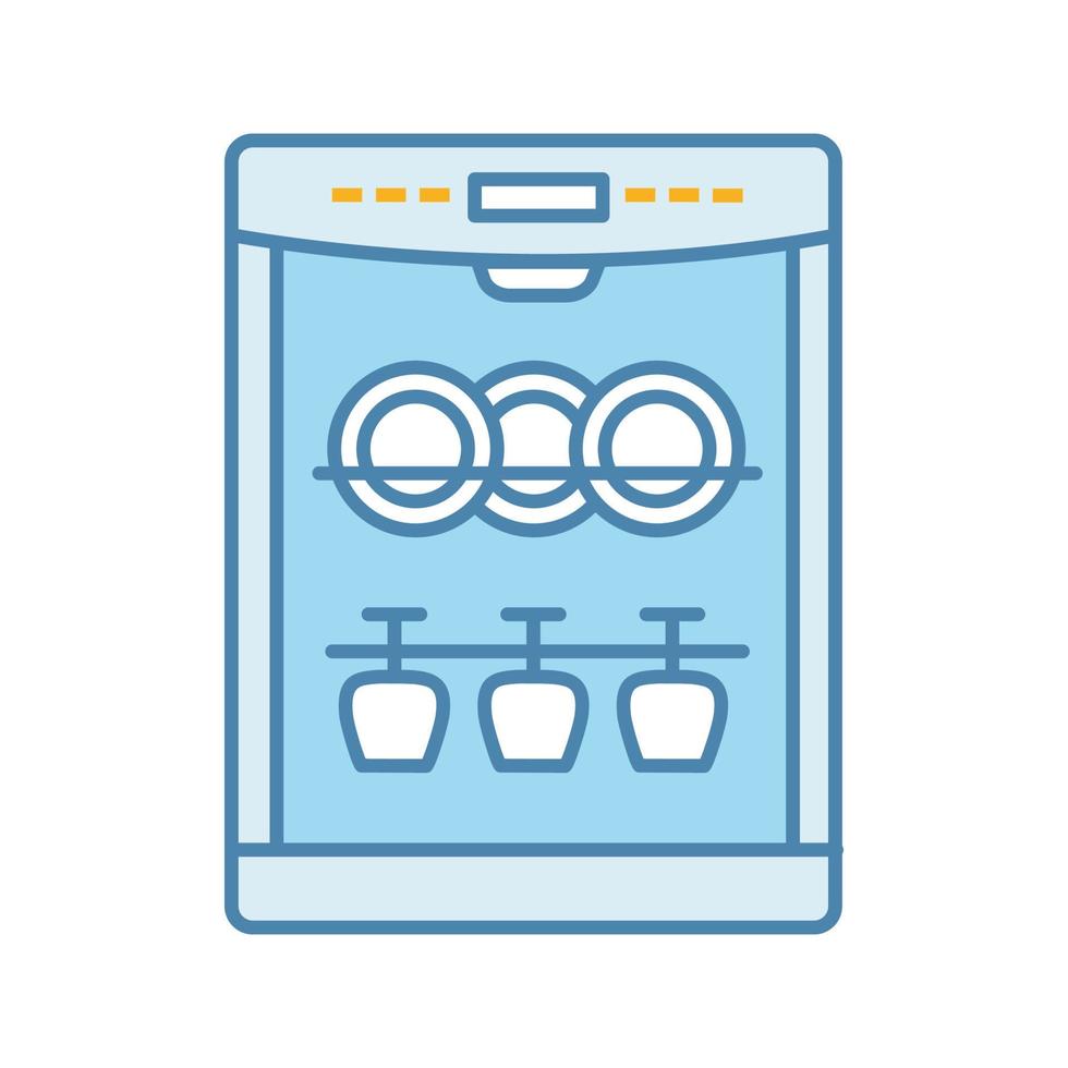 icône de couleur de lave-vaisselle. nettoyage automatique de la vaisselle et des couverts. appareil de cuisine. restaurant, équipement de café. illustration vectorielle isolée vecteur