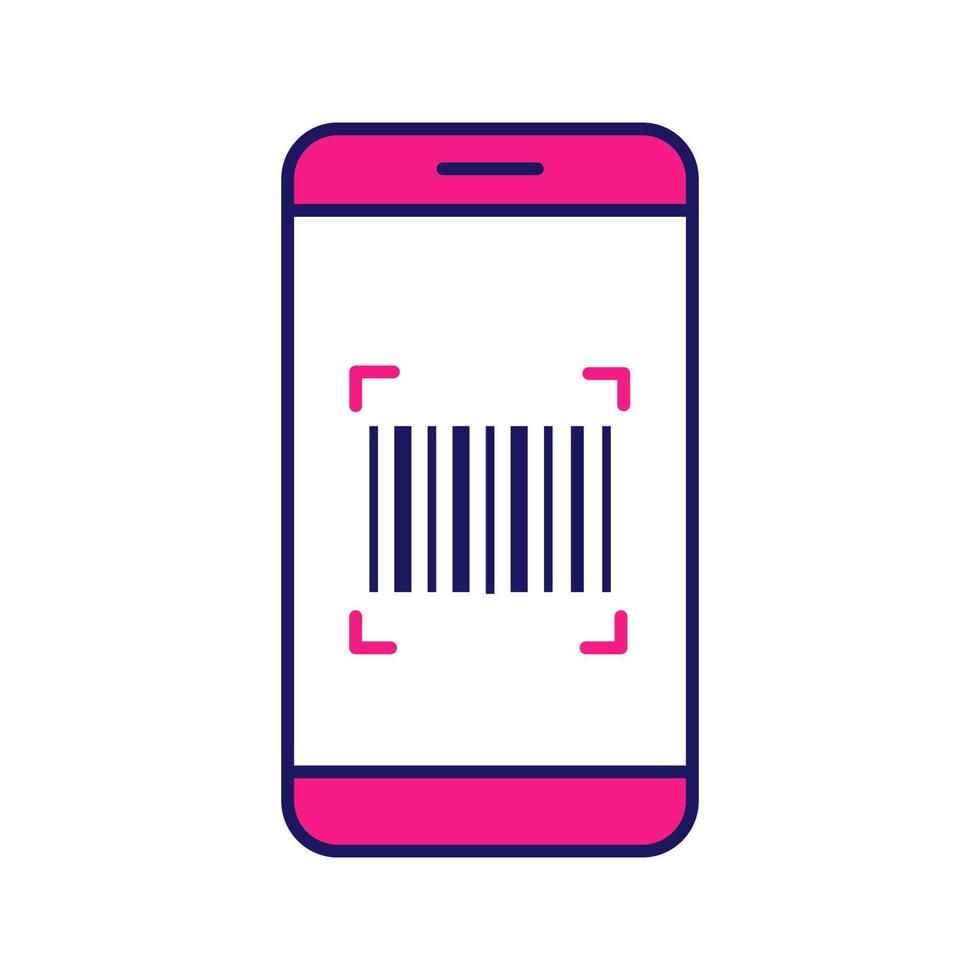 icône de couleur de l'application de numérisation de codes-barres. smartphone lisant le code-barres linéaire. scanner de code à une dimension. illustration vectorielle isolée vecteur