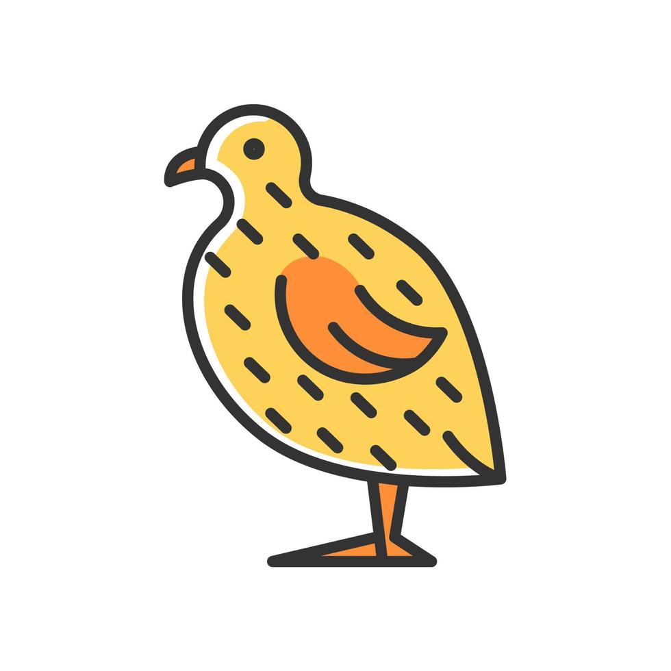 icône de couleur rvb de caille japonaise. coturnix japonica. oiseau domestique. élevage commercial de volailles. élevage de cailles pour la viande et les œufs. illustration vectorielle isolée. dessin au trait rempli simple vecteur