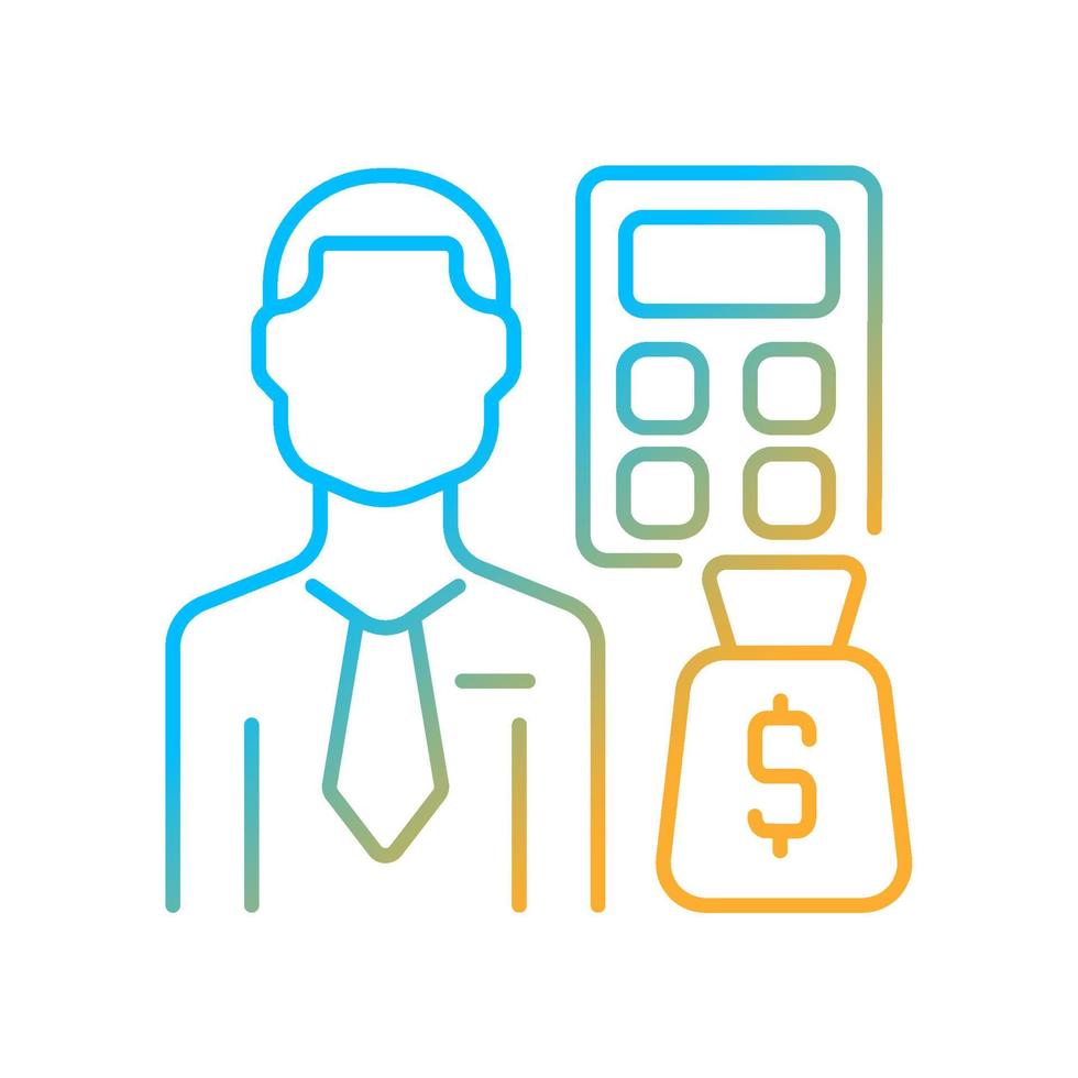 icône de vecteur linéaire dégradé analyste budgétaire. spécialiste de l'organisation des ressources financières. expert en suivi des dépenses. symbole de couleur de ligne mince. pictogramme de style moderne. dessin de contour isolé de vecteur