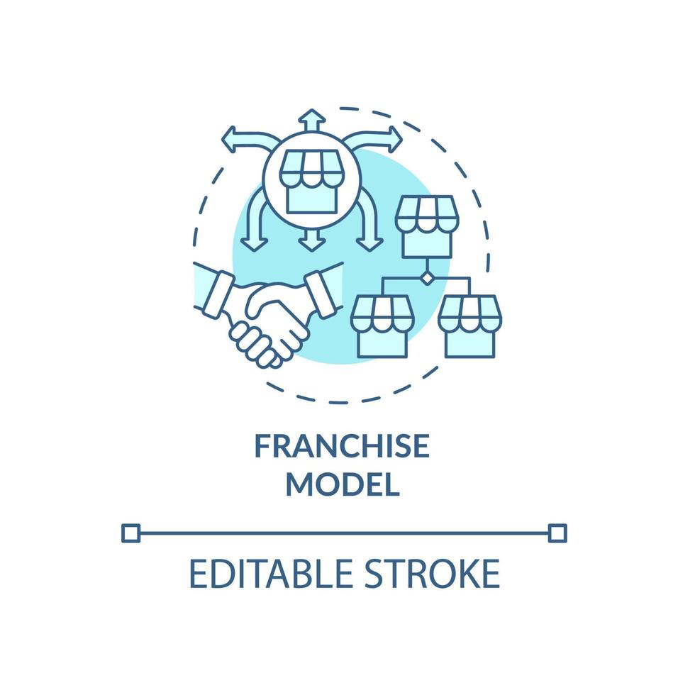 icône de concept bleu modèle de franchise. entreprise en expansion à l'international. commerce avec partenaire. modèle d'entreprise idée abstraite fine ligne illustration. dessin de couleur de contour isolé de vecteur. trait modifiable vecteur