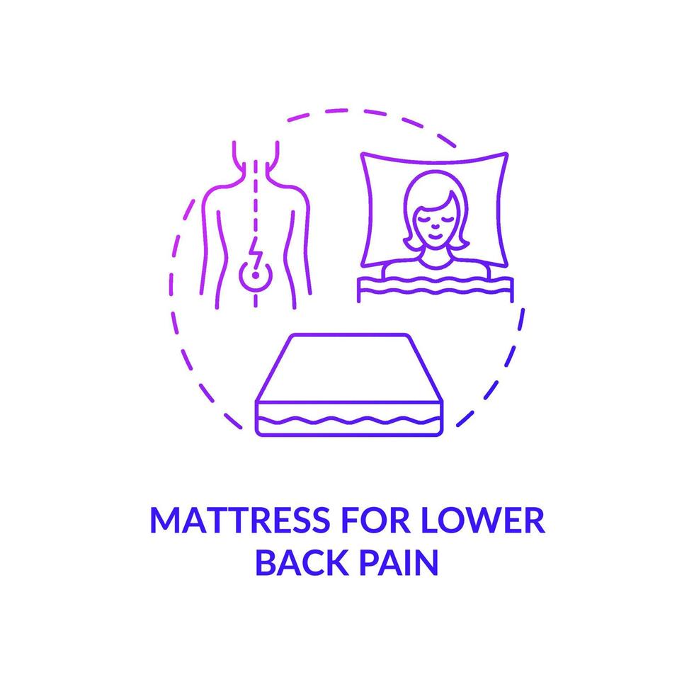 matelas pour l'icône de concept de dégradé violet lombalgie. illustration de fine ligne de type de tampon idée abstraite. soutien de la colonne vertébrale pour le soulagement de la douleur. sommeil confortable. dessin en couleur de contour isolé de vecteur